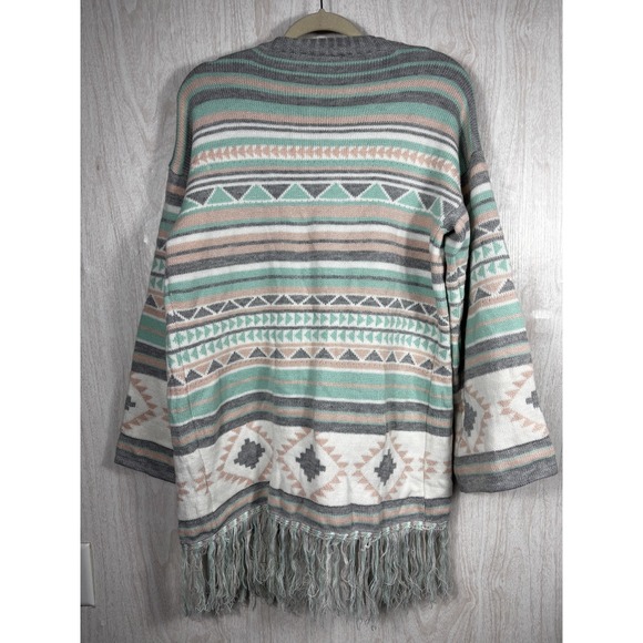 Lil Bees Womens L Bohemian Tribal Aztec Fringe Cardigan Sweater Jacket Western - Picture 3 of 8